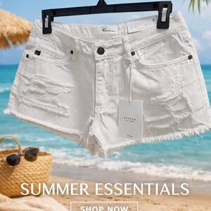KanCan White Distressed Jean Shorts